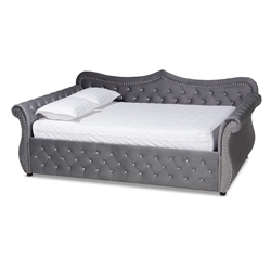 Baxton Studio Abbie Traditional and Transitional Grey Velvet Fabric Upholstered and Crystal Tufted Full Size Daybed